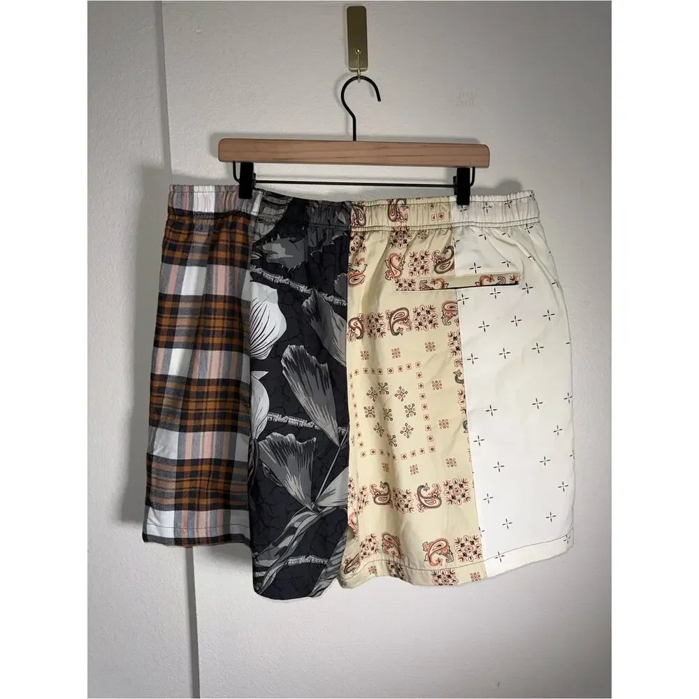 AIR JORDAN Cashew Plaid Streetwear Patchwork Multi-Panel Drawstring Shorts XXL